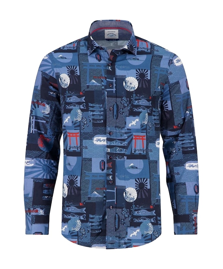 Heren overhemd lange mouw blauw