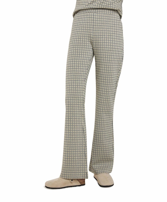Flared pants Prince de galles with lurex beige