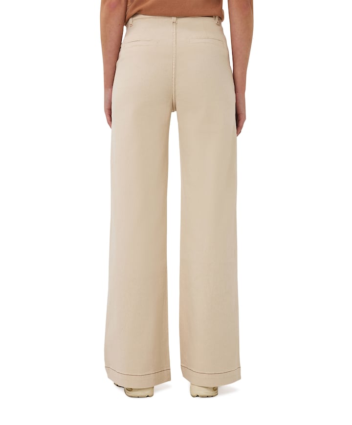 Trousers wide twill dames broek beige