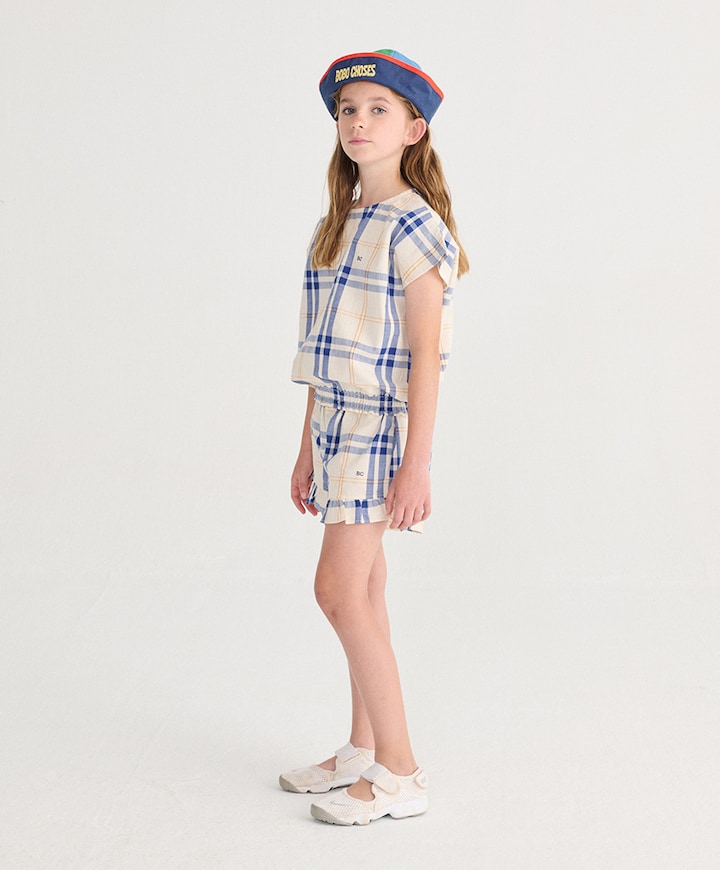 Fun Tartan ruffled woven shorts meisjes korte broek ecru