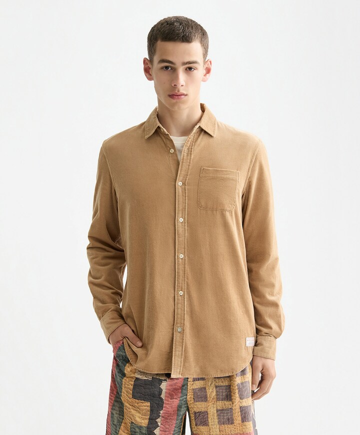 Heren overhemd lange mouw beige