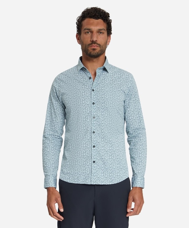 Heren overhemd lange mouw blauw