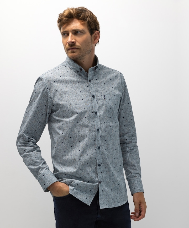 Heren overhemd lange mouw blauw