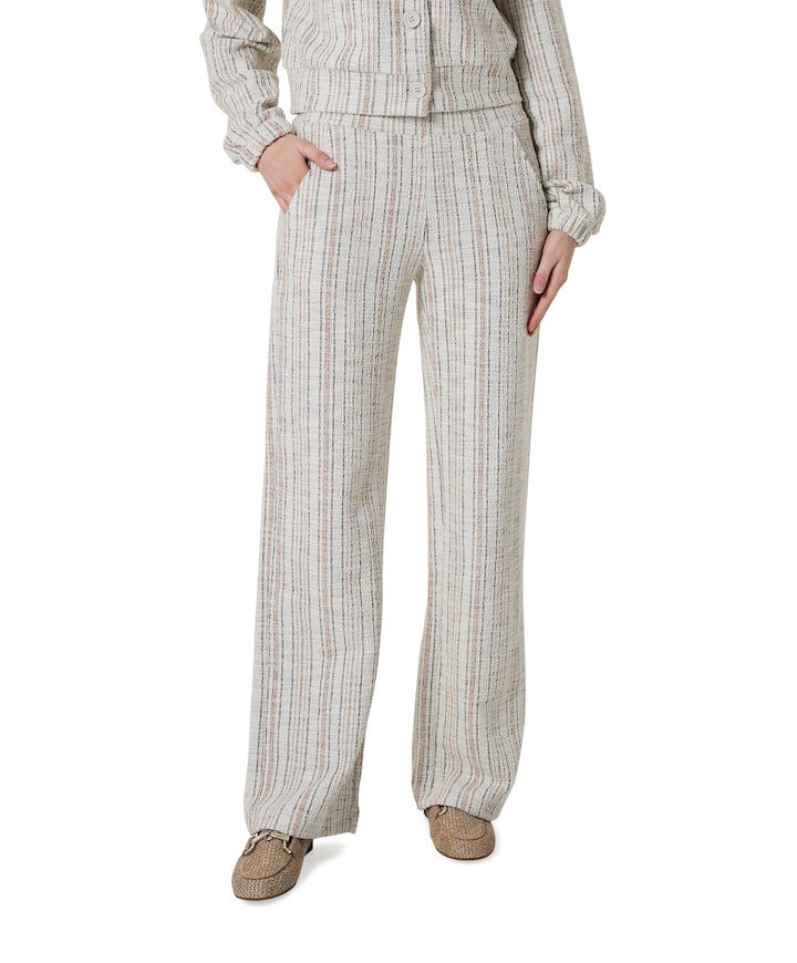 Wide leg jacquard dames broek beige