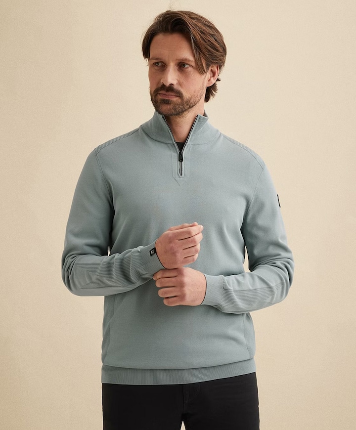 Heren trui met rits blauw