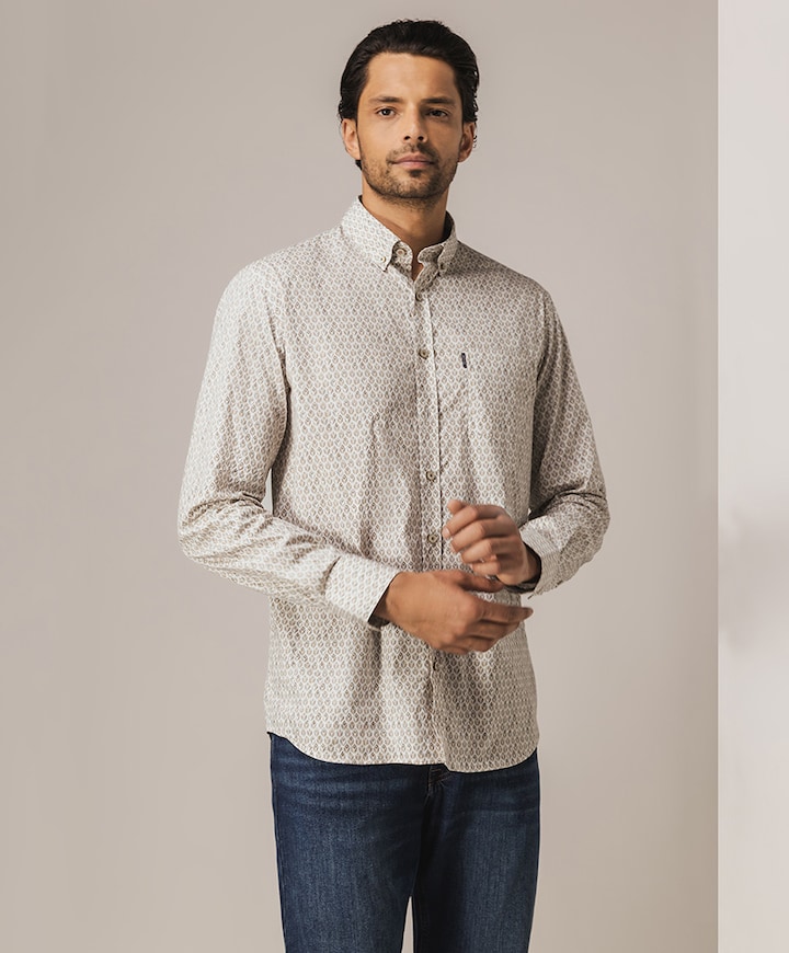 Overhemd lange mouw beige