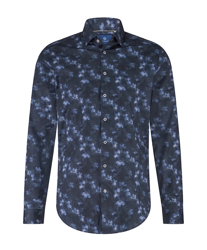 Heren overhemd lange mouw blauw