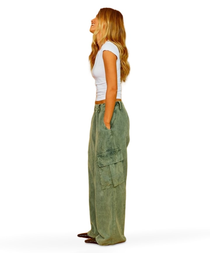 Romeo Baggy Washed Corduroy dames broek groen