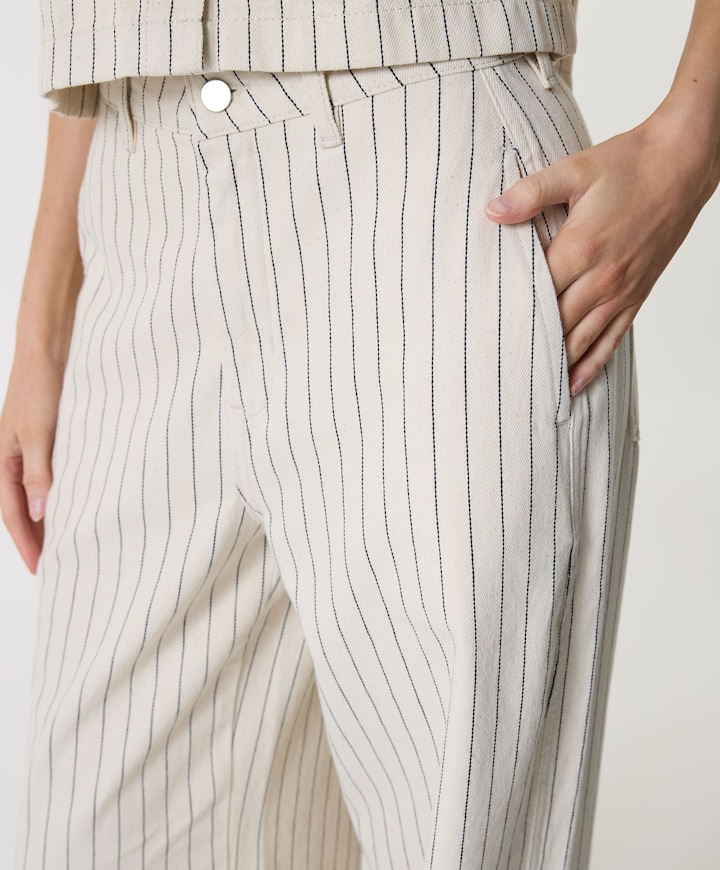Wide leg striped dames jeans ecru