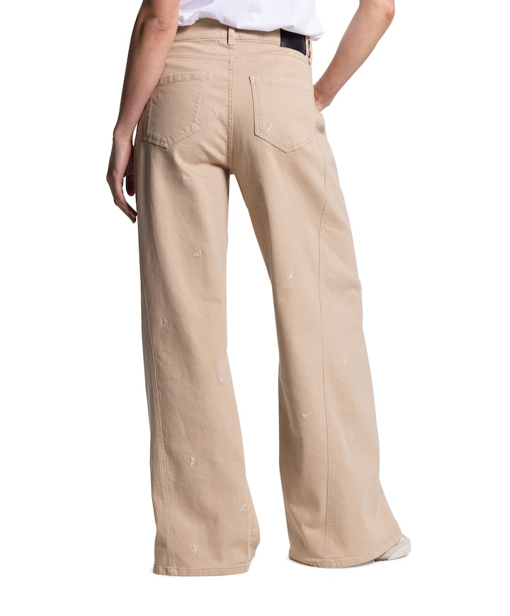 ISABEAU SD 457 long extra wide heels embroidered dames jeans beige