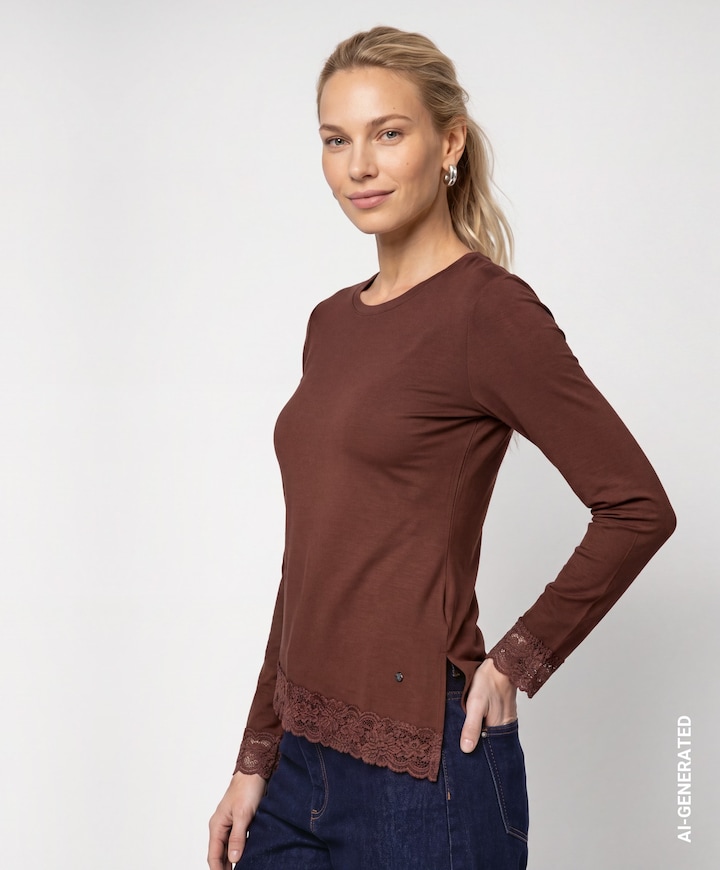 Dames longsleeve bruin
