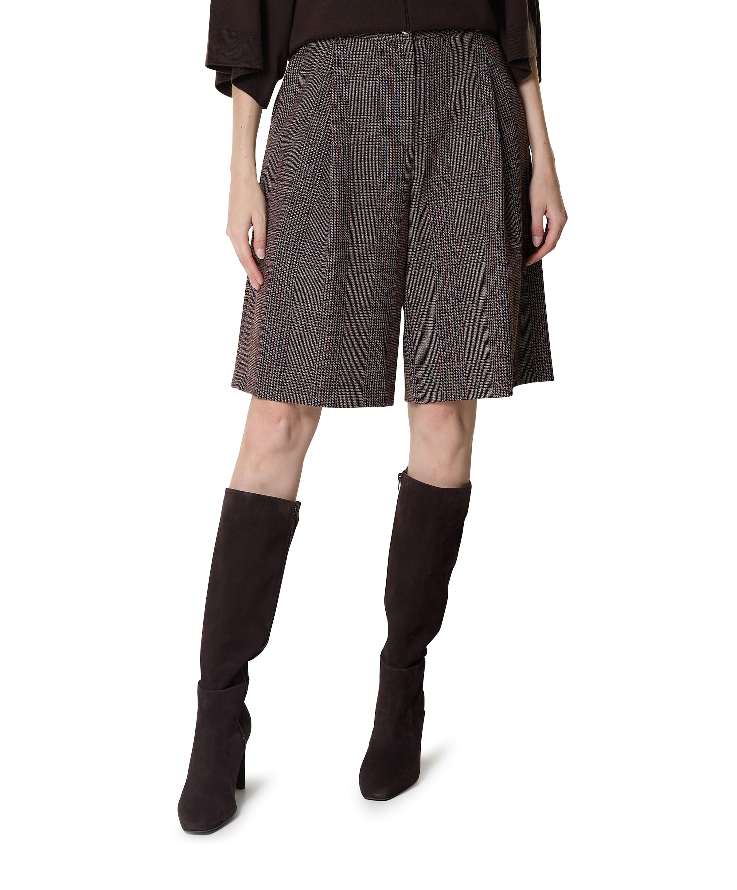 Viscose mix-geruit-plooi dames bermuda bruin