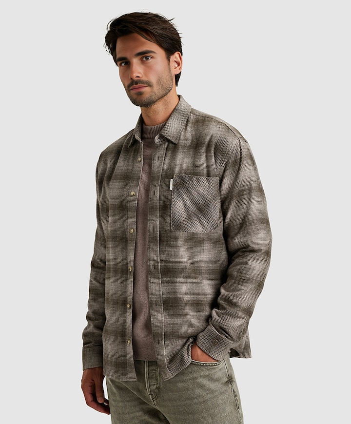 Heren overhemd lange mouw bruin