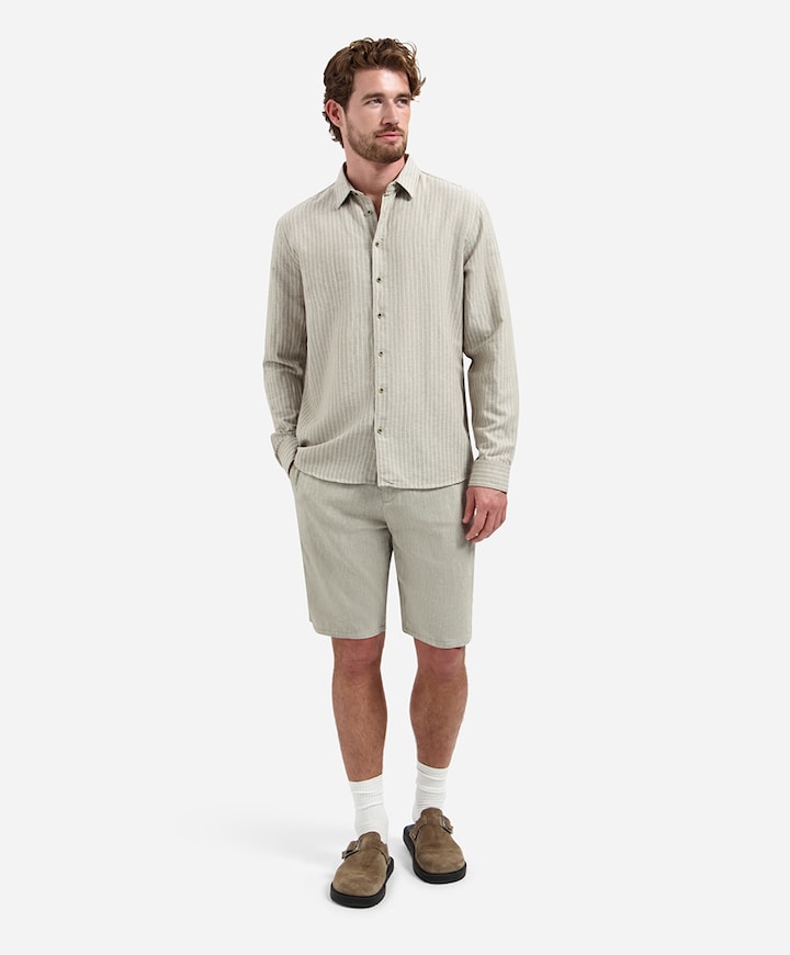 Heren overhemd lange mouw beige