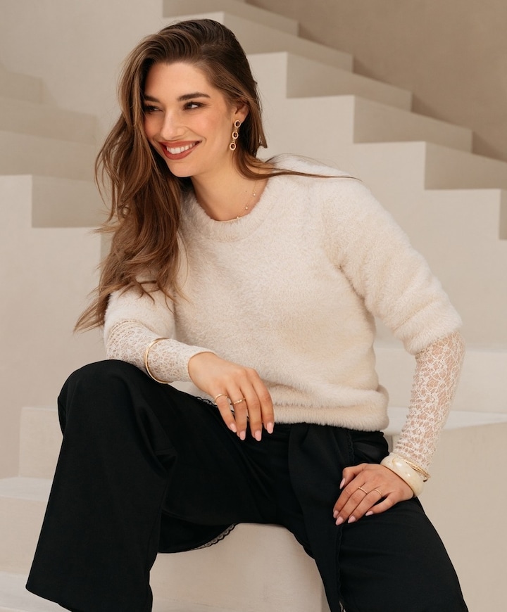 Dames top ecru