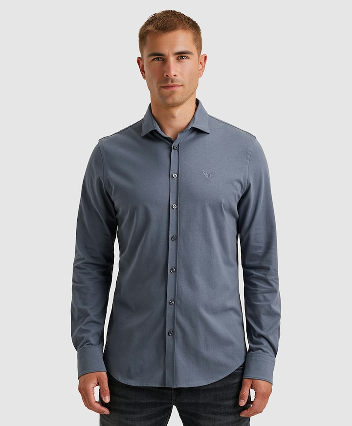 Heren overhemd lange mouw blauw