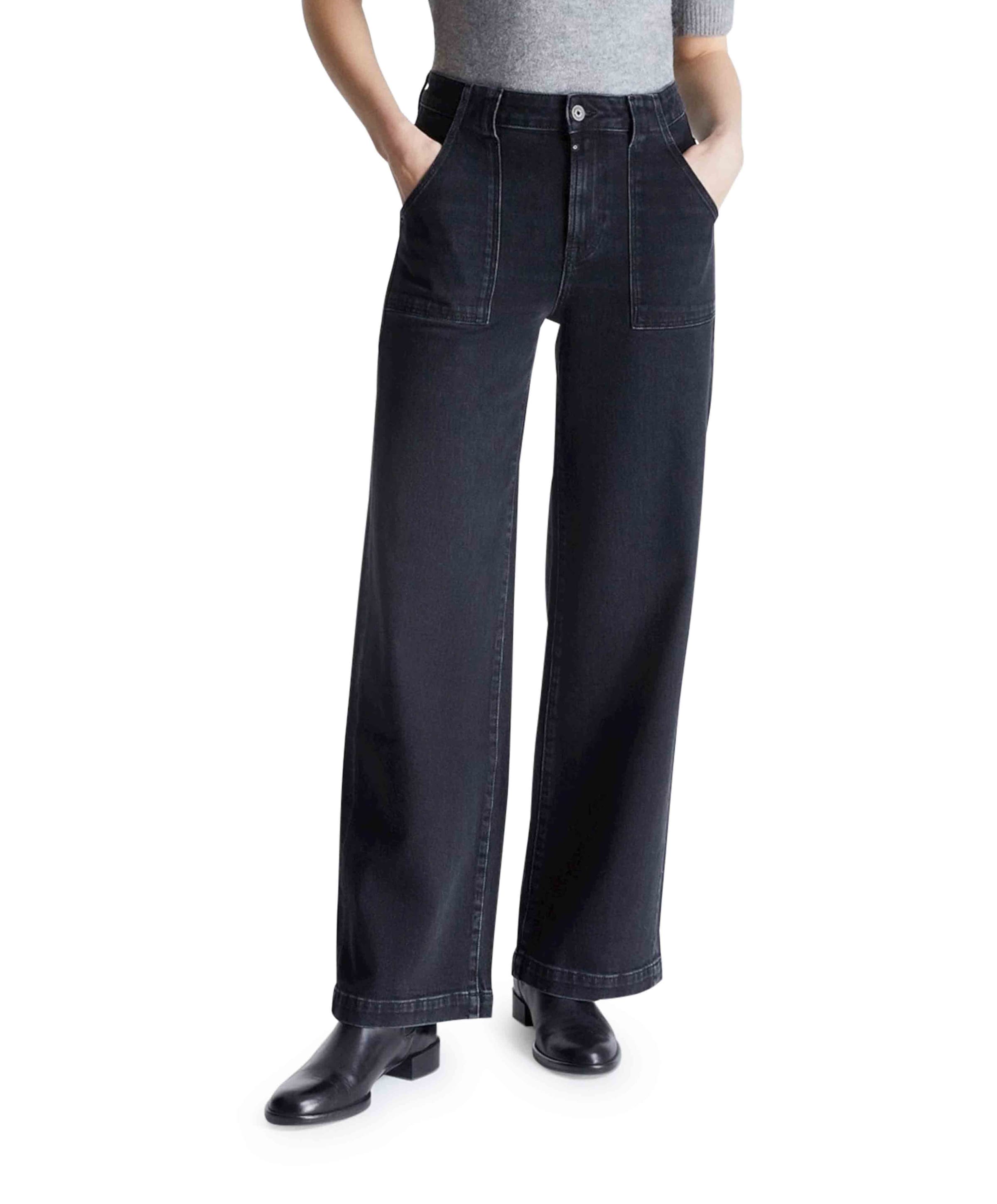 high waist wide leg dames jeans zwart