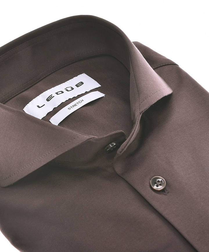 Heren overhemd extra lange mouw bruin