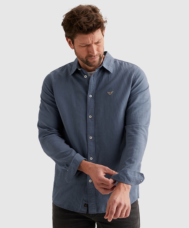 Heren overhemd lange mouw blauw