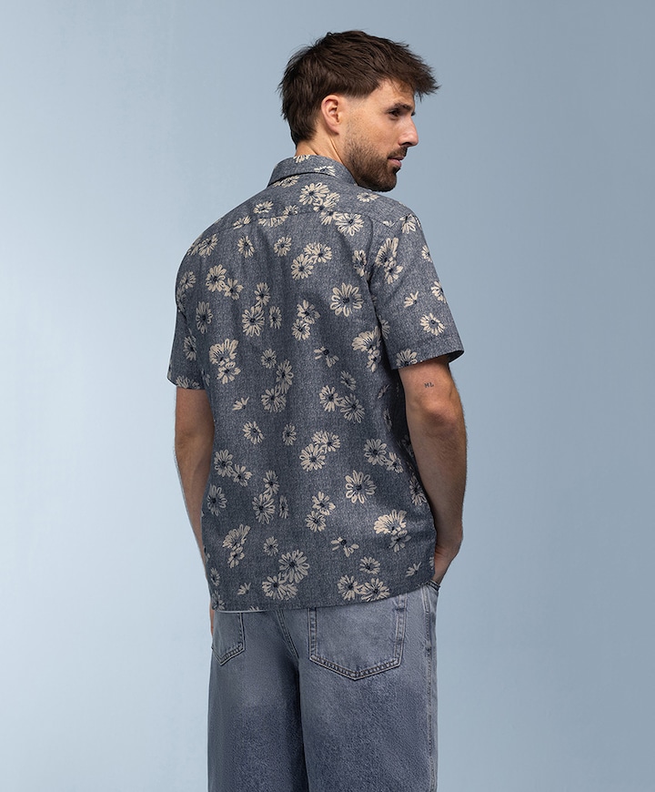 Heren overhemd korte mouw blauw