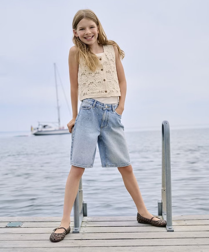 KOGSONNY HW WIDE RHINST DNM meisjes korte broek blauw
