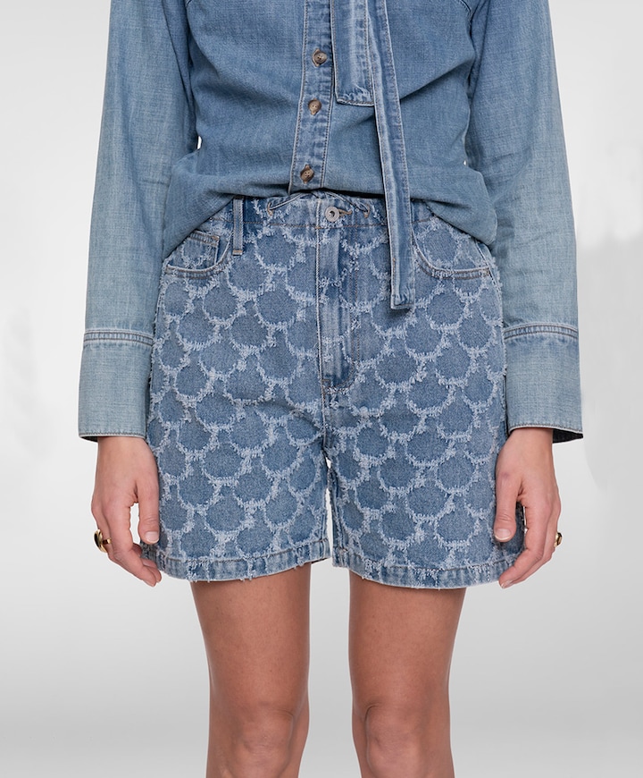 Jacquard circles dames korte broek blauw