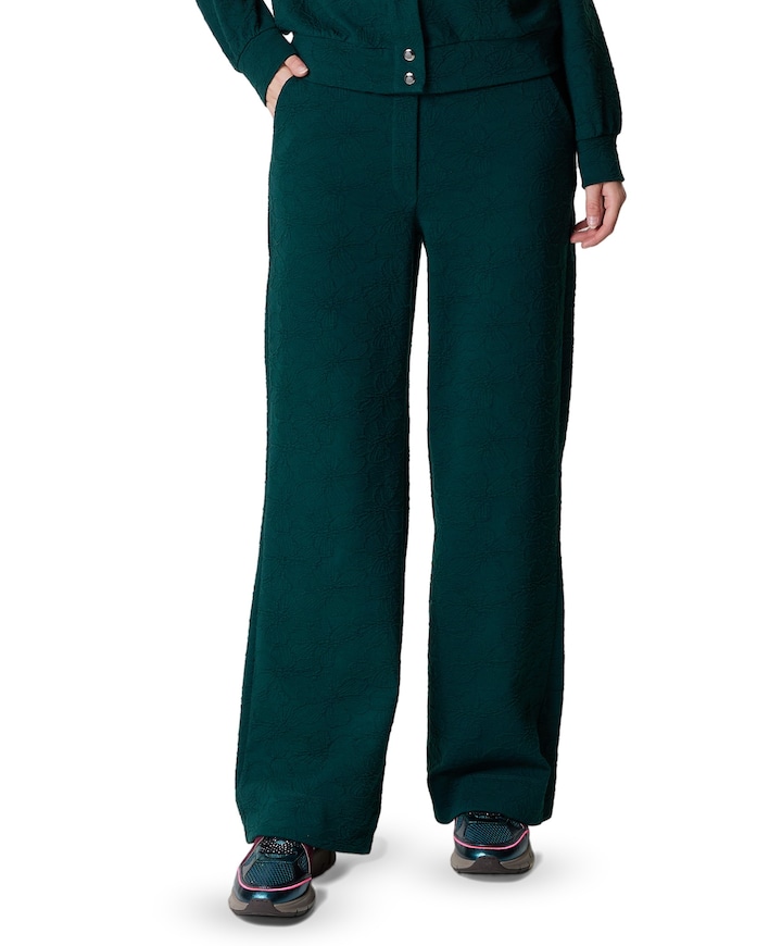 Bloem jacquard dames broek groen