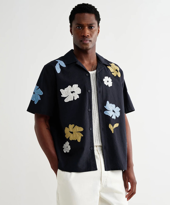 Heren overhemd korte mouw blauw