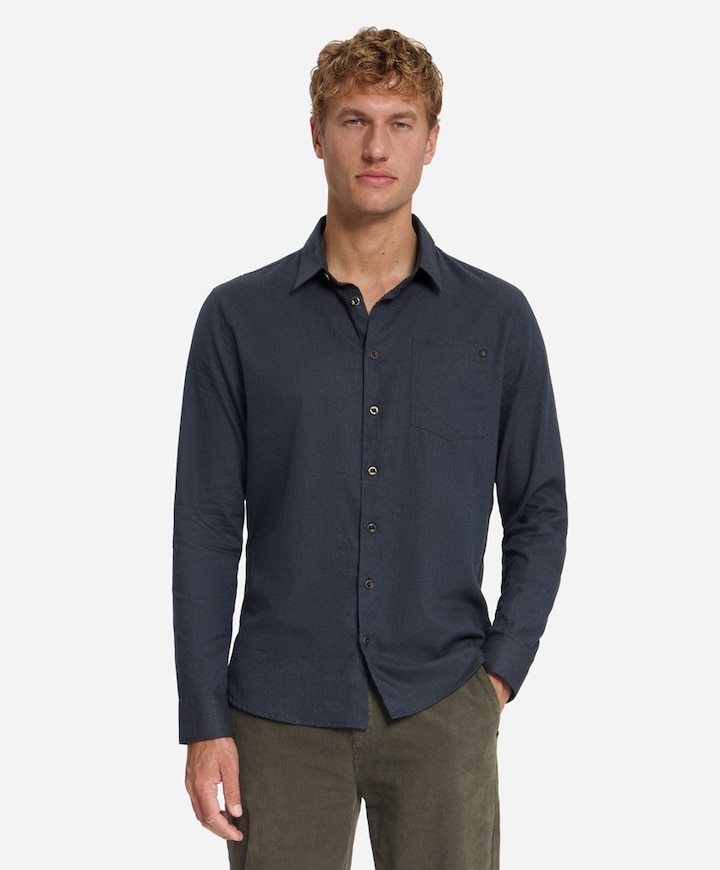 Heren overhemd lange mouw blauw