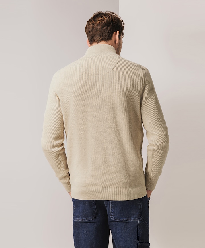 Heren trui met rits beige