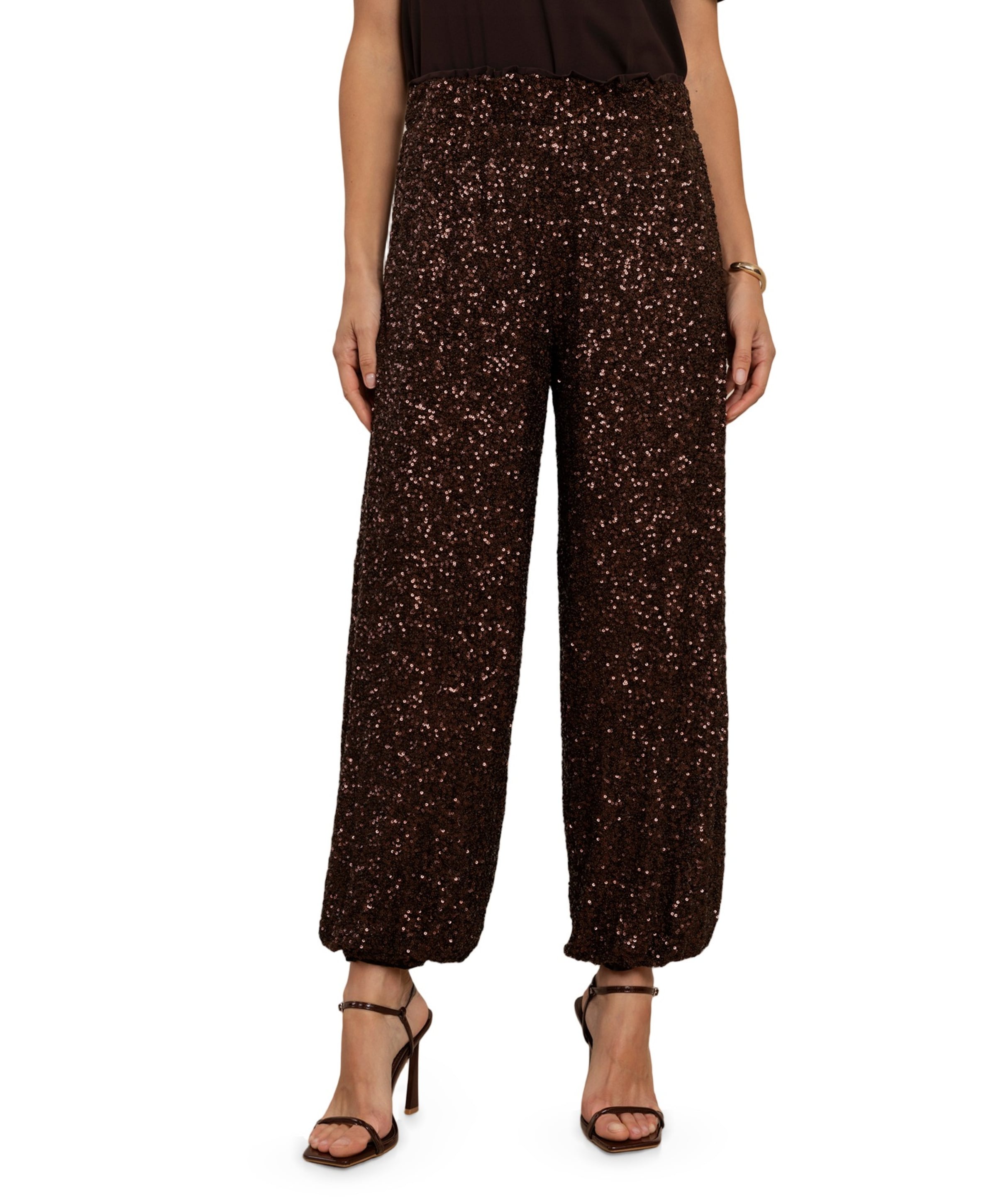 Darielle sequin balloon dames broek bruin