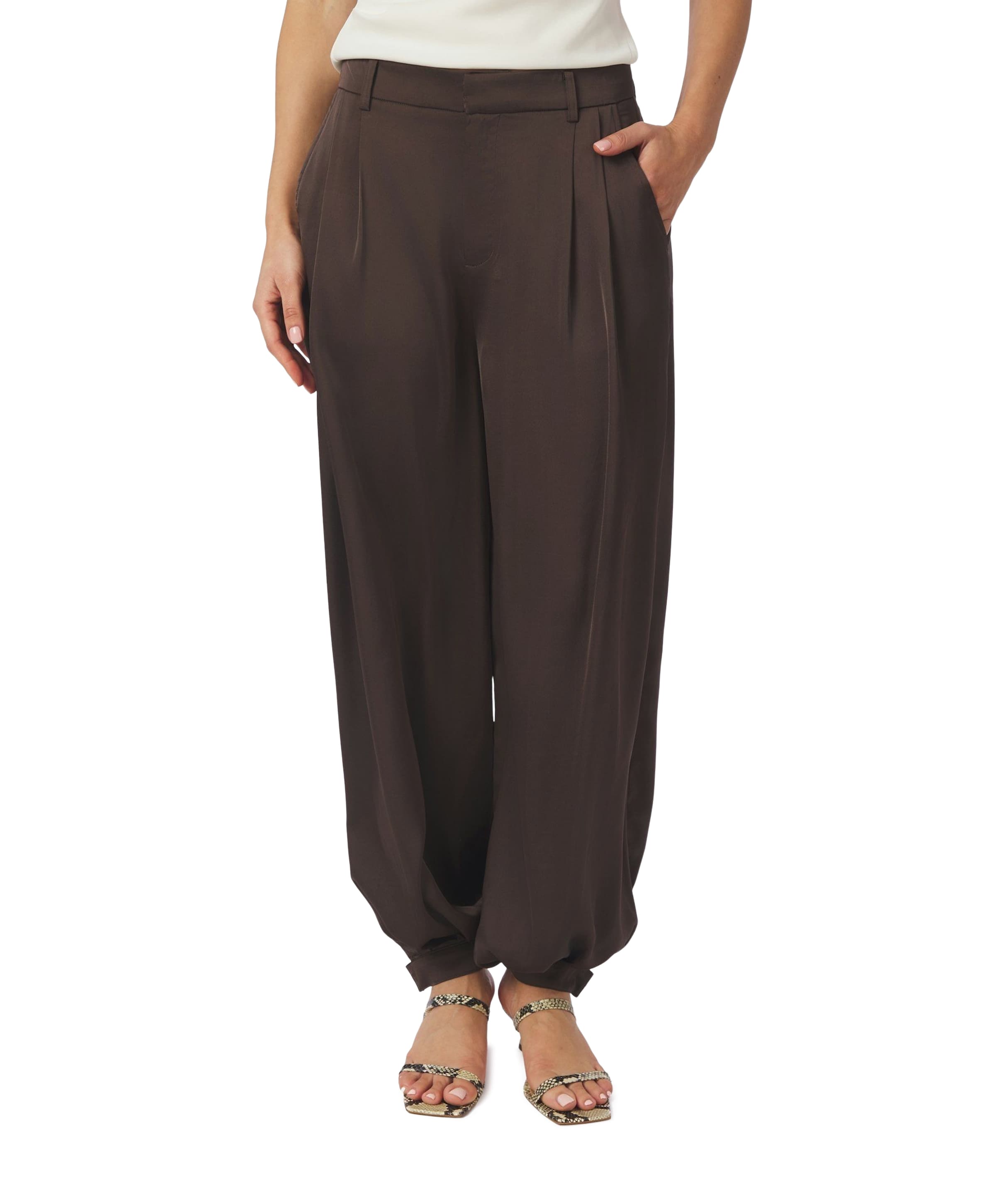 Fayla Drapy Satin Balloon Pants dames broek bruin