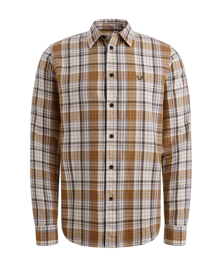 Heren overhemd lange mouw bruin