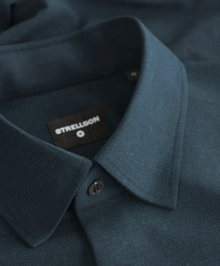 Heren overhemd lange mouw blauw