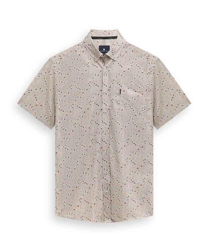 Heren overhemd korte mouw beige