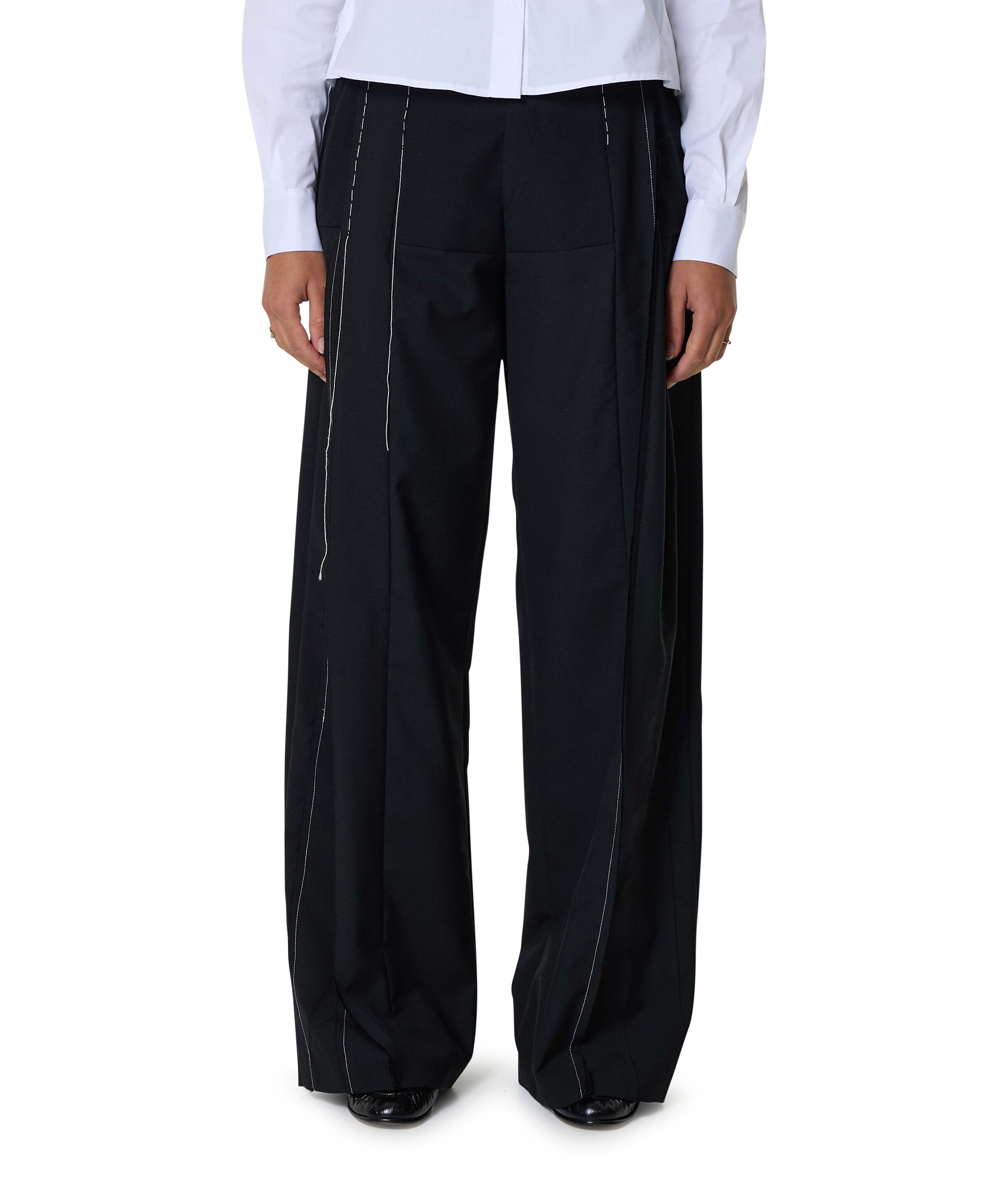 Contrast Stitching pantalon zwart