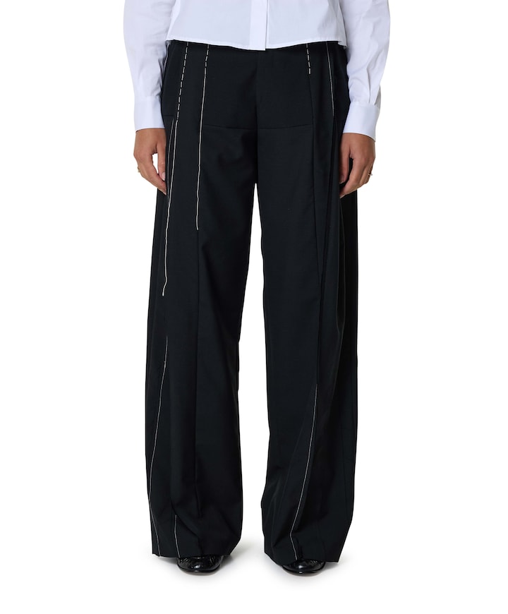 Contrast Stitching pantalon zwart