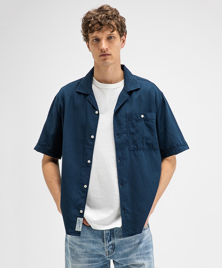 Heren overhemd korte mouw blauw