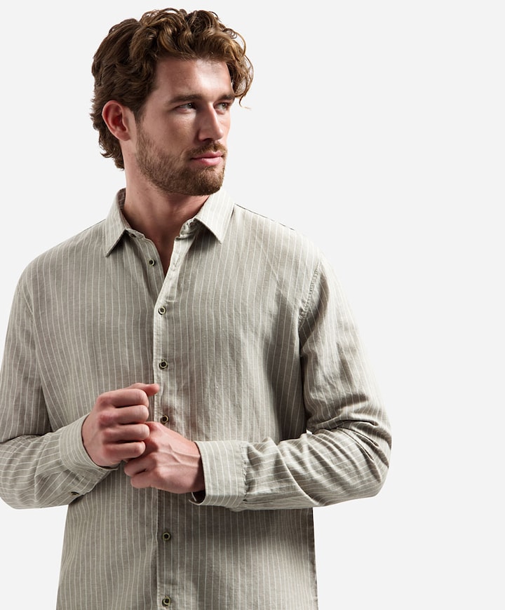 Heren overhemd lange mouw beige