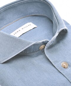 Heren overhemd lange mouw blauw