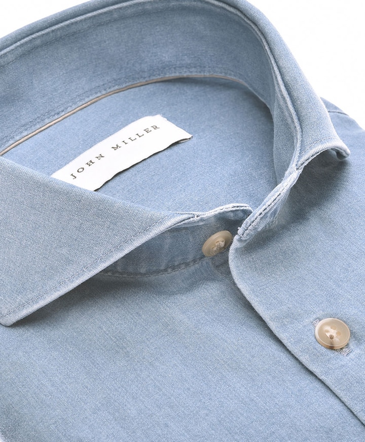 Heren overhemd lange mouw blauw