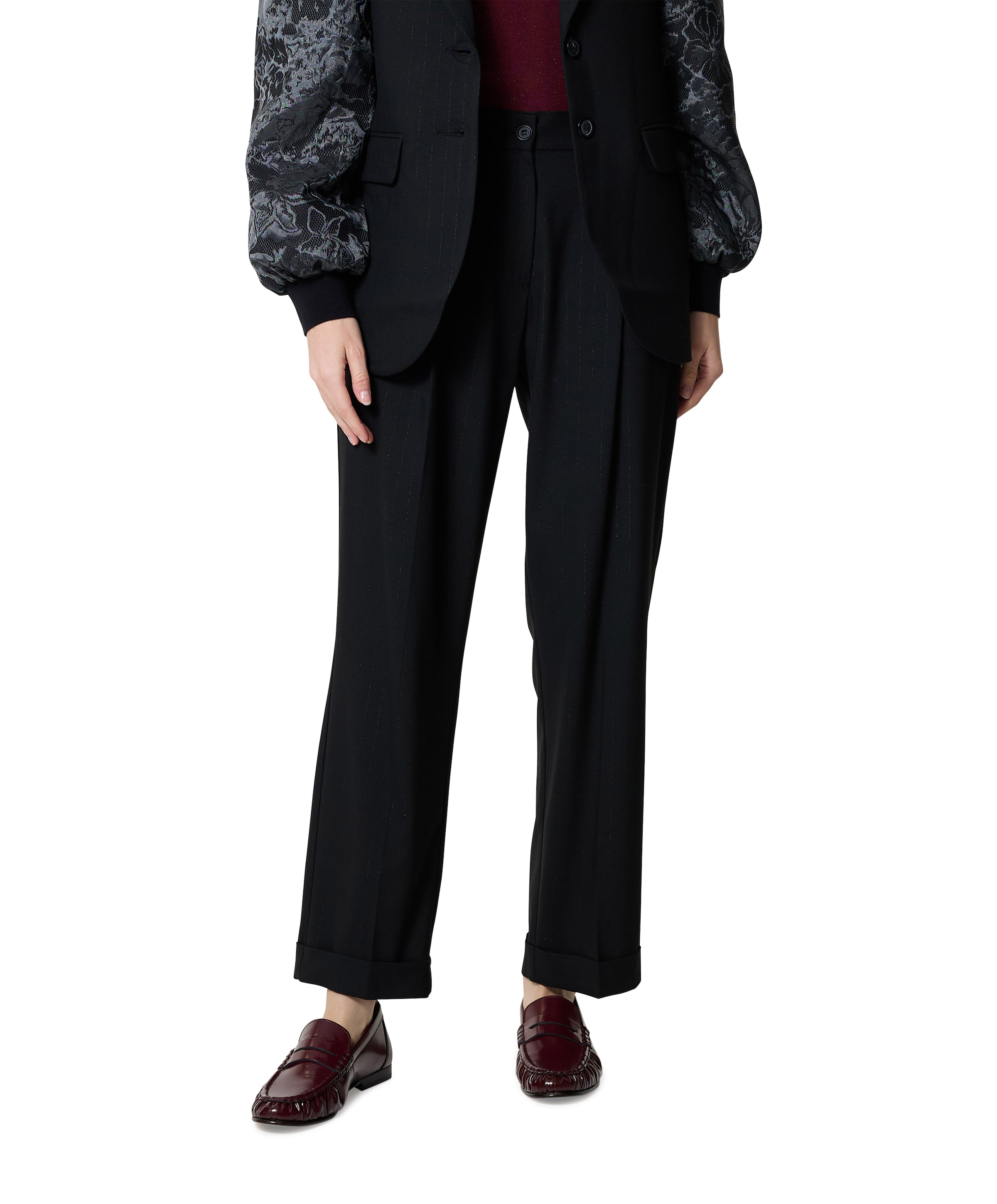 Tapered Pinstripe shiny broek zwart