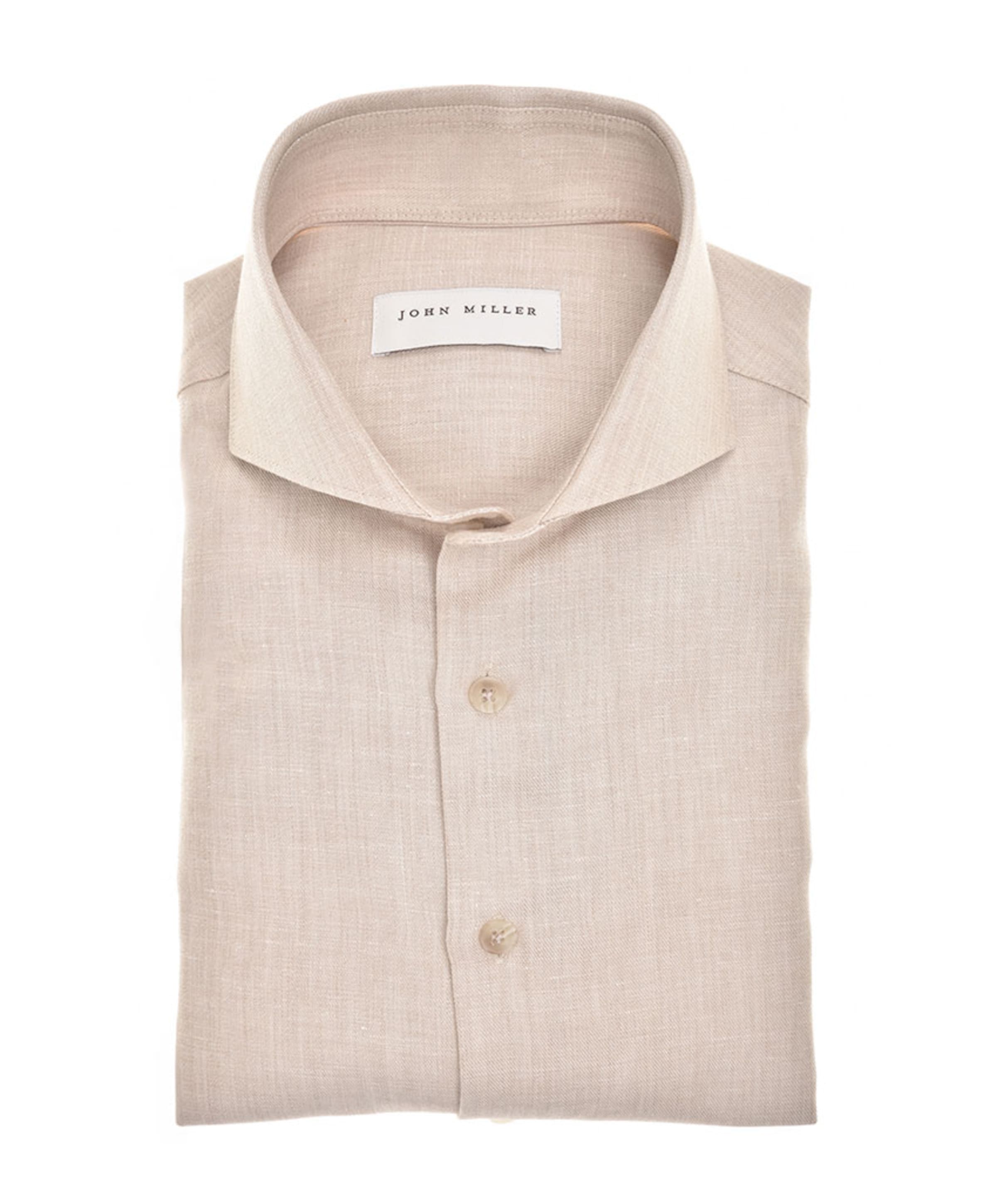 Heren overhemd lange mouw beige