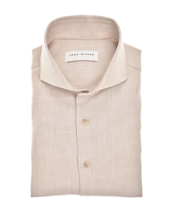 Heren overhemd lange mouw beige