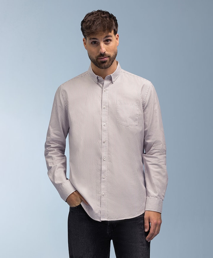 Heren overhemd lange mouw paars