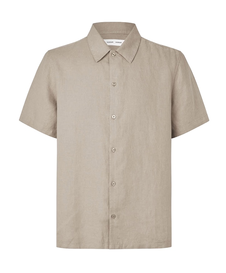 Heren overhemd korte mouw beige