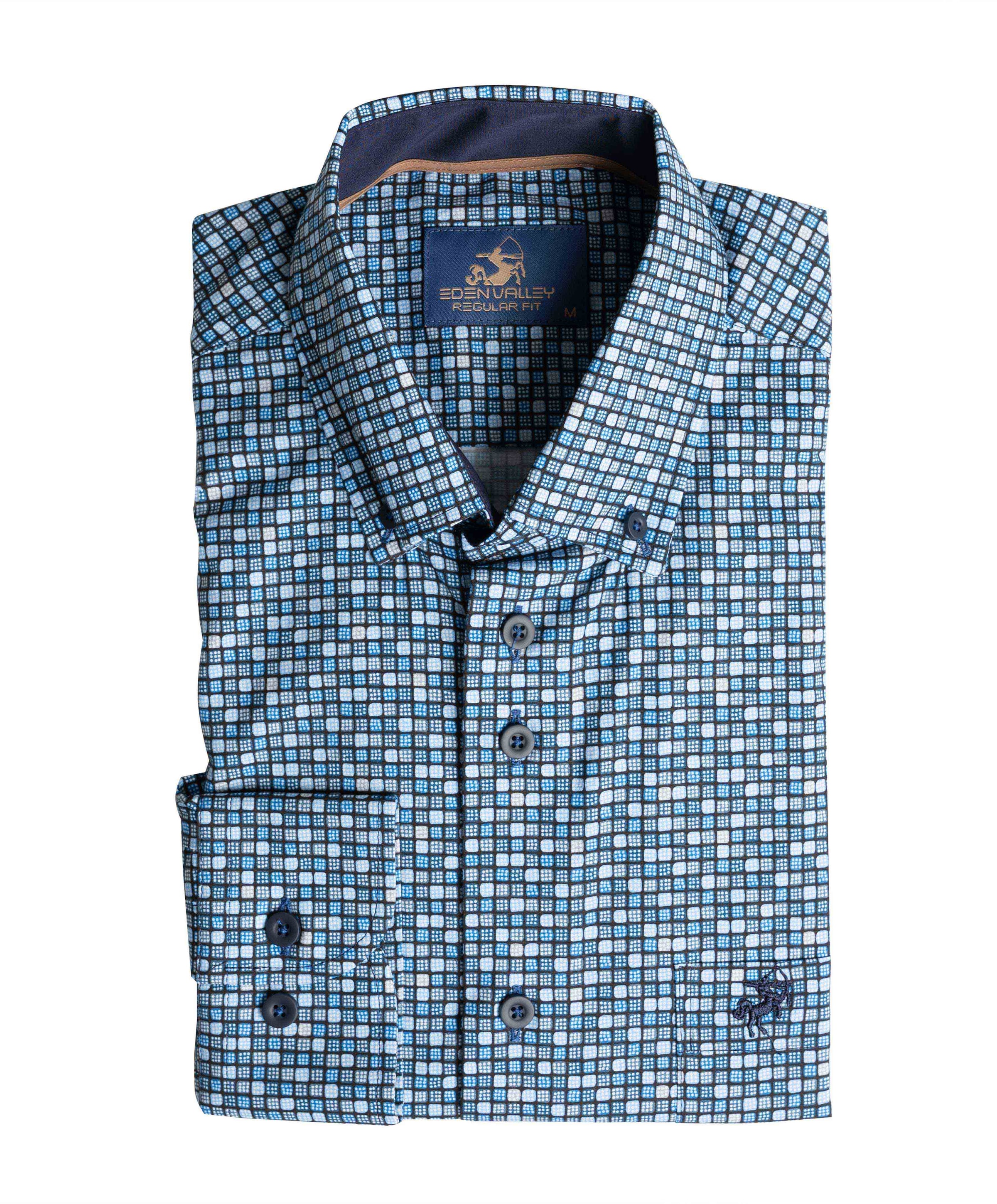 Heren overhemd lange mouw blauw