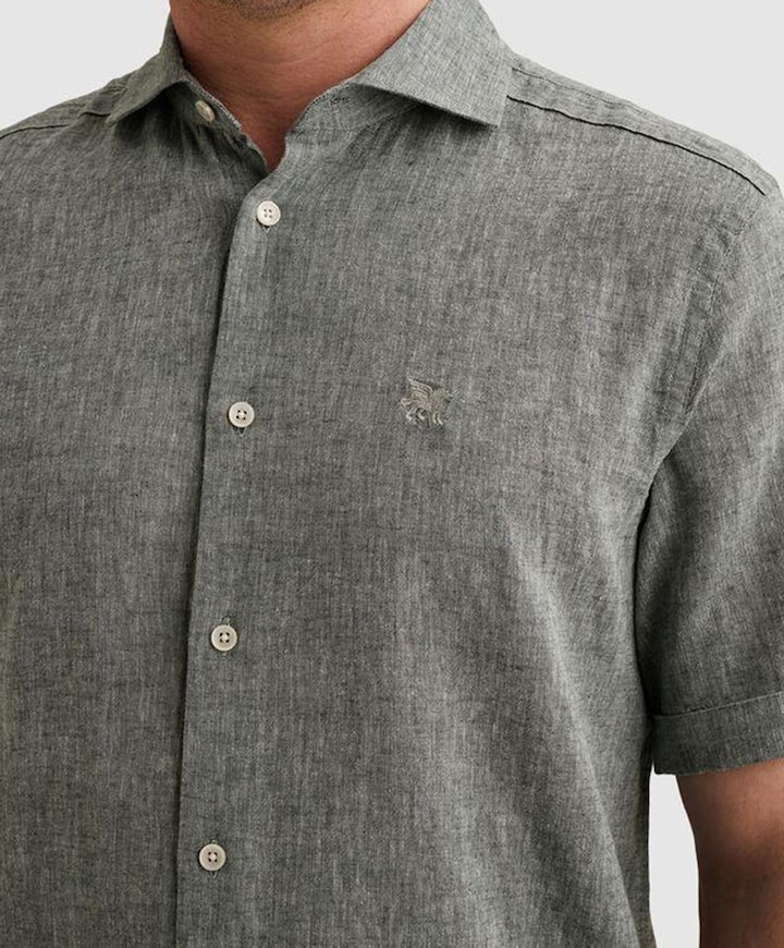 Heren overhemd korte mouw blauw