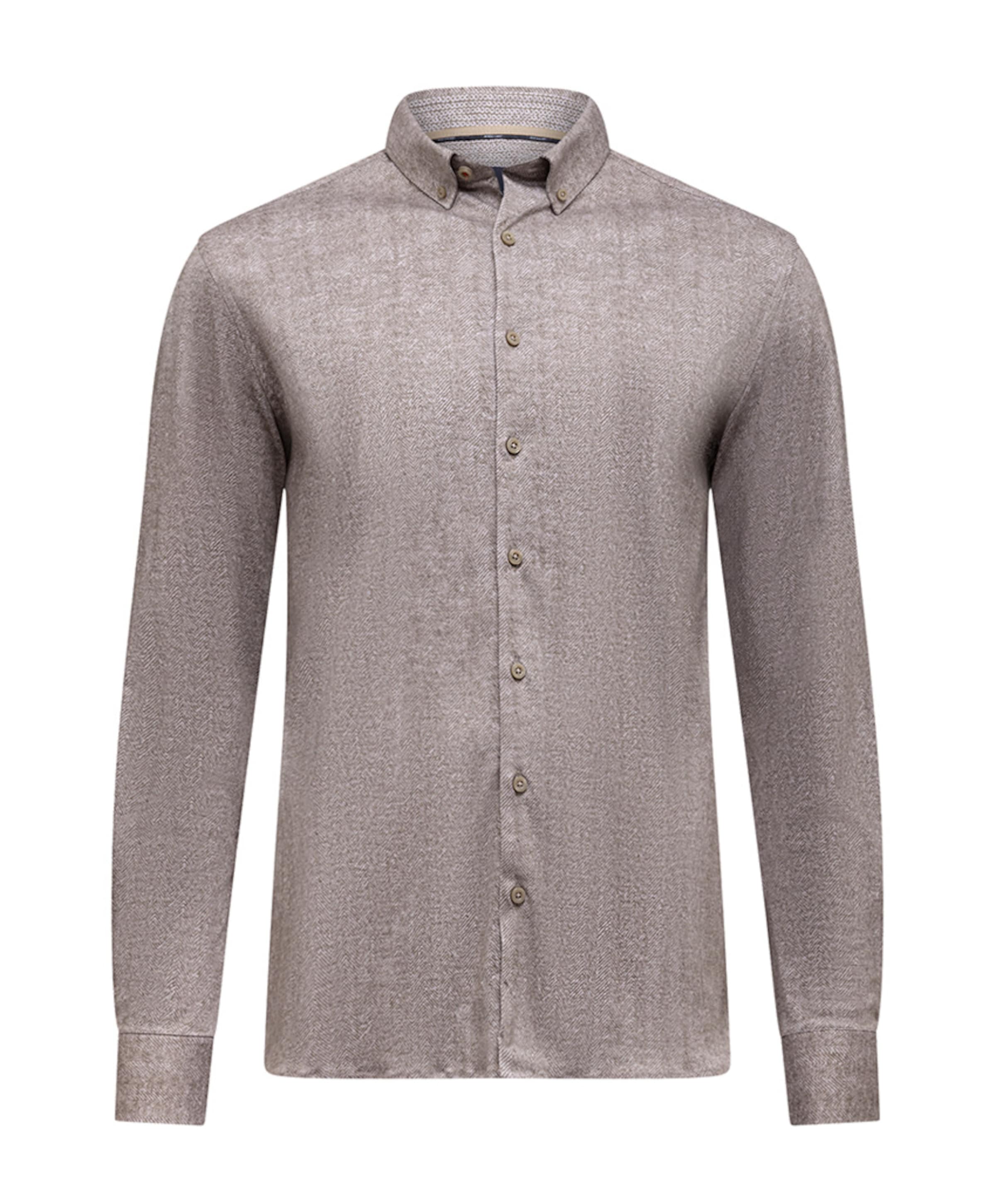 Heren overhemd lange mouw bruin