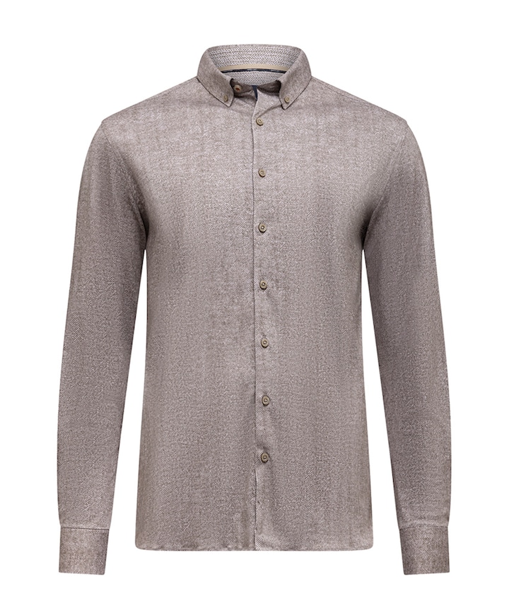 Heren overhemd lange mouw bruin